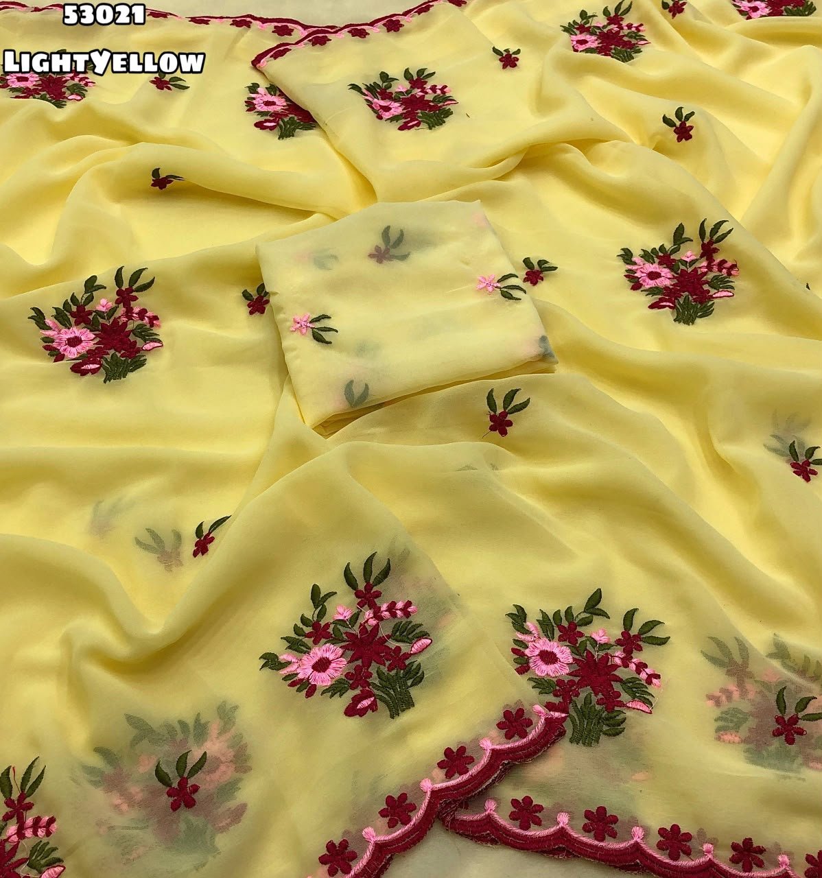 Catalog Code - 53021Catalog Name - SitagulFabric - Launching New Faux Georgette Floral Thread Embroidery Work Saree